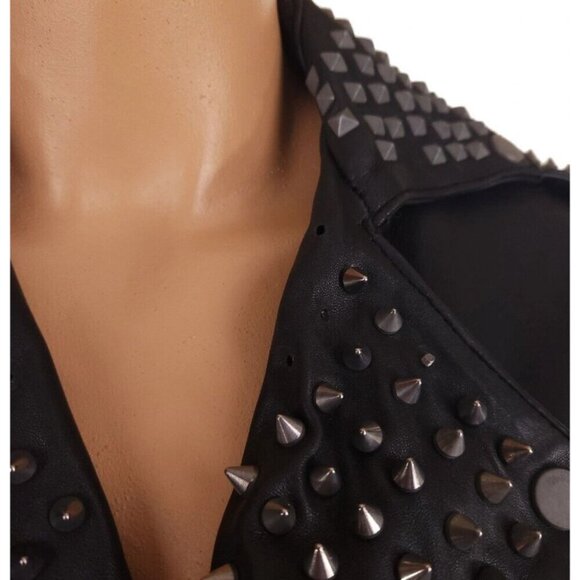 Muubaa Voisin Leather Studded Biker Jacket Size US 4 S Womens Black $700 - Picture 7 of 16